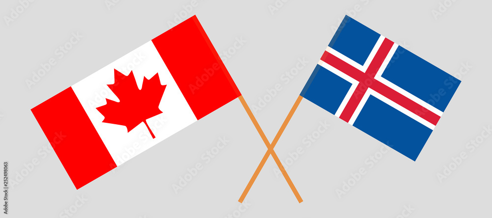 Iceland and Canada. The Icelandic and Canadian flags. Official colors. Correct proportion. Vector