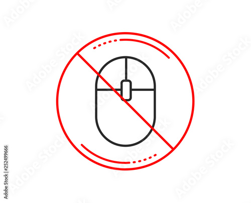 No or stop sign. Ð¡omputer Mouse icon. Internet surf device sign. PC equipment symbol. Caution prohibited ban stop symbol. No  icon design.  Vector