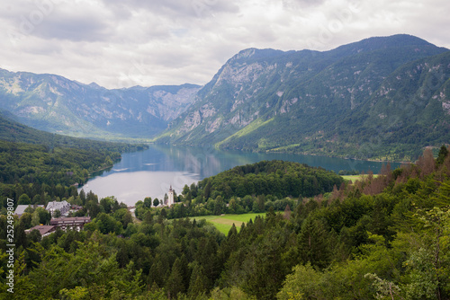 Panoramic view of Lake Bohinj in Bohinj, Slovenia