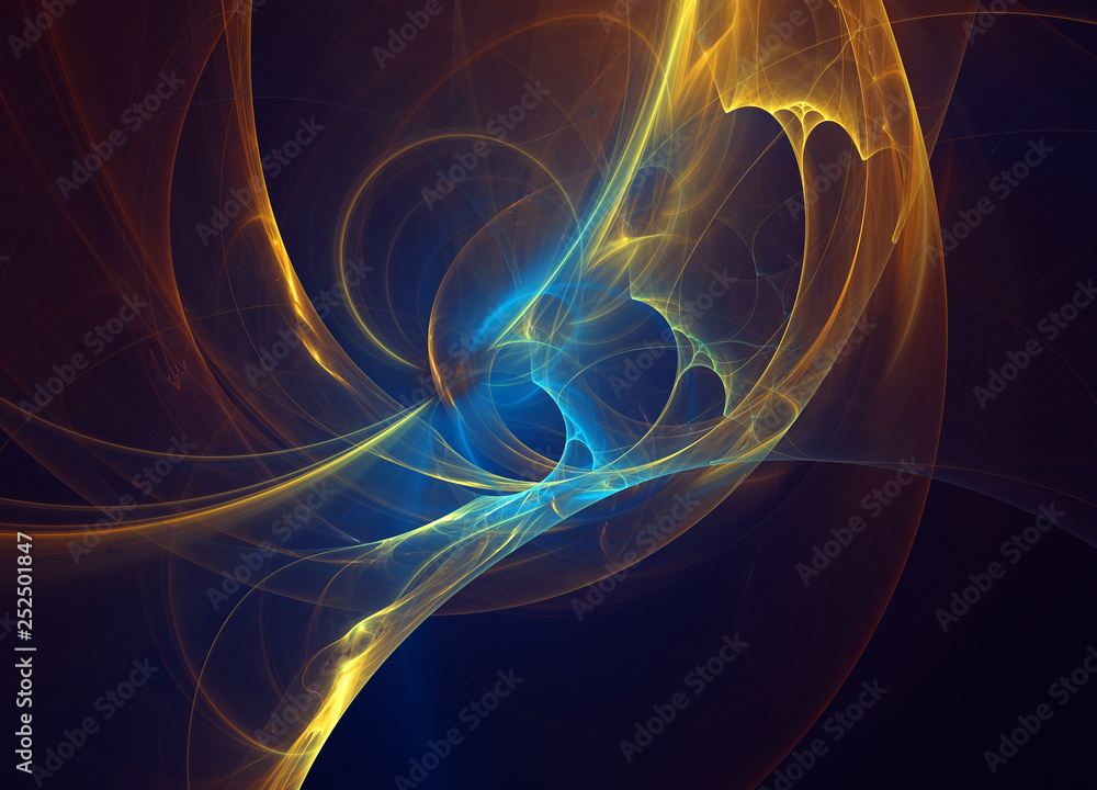 Obraz premium glowing orange blue curved lines over dark Abstract Background space universe. Illustration
