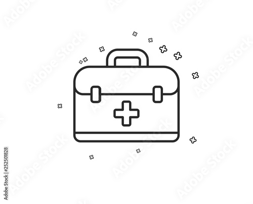First aid kit line icon. Medical case sign. Geometric shapes. Random cross elements. Linear First aid icon design. Vector