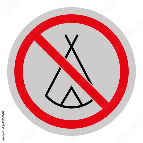 Zelten verboten - Schild - Piktogramm - grau rot schwarz