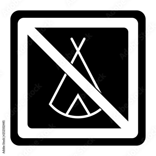 Zelten verboten - Schild - Piktogramm - schwarz weiß 