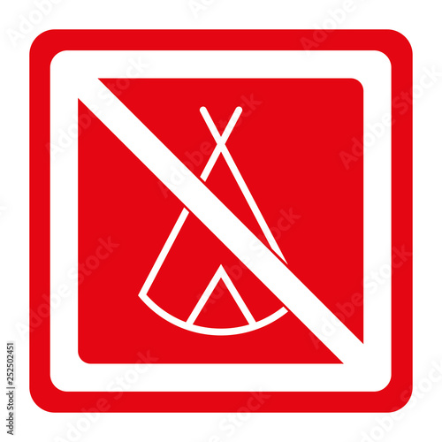 Zelten verboten - Schild - Piktogramm - rot weiß 
