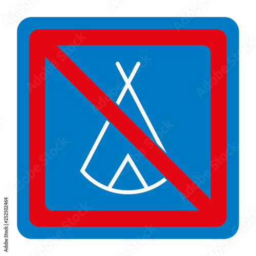 Zelten verboten - Schild - Piktogramm - blau rot weiß 