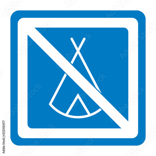 Zelten verboten - Schild - Piktogramm - blau weiß 