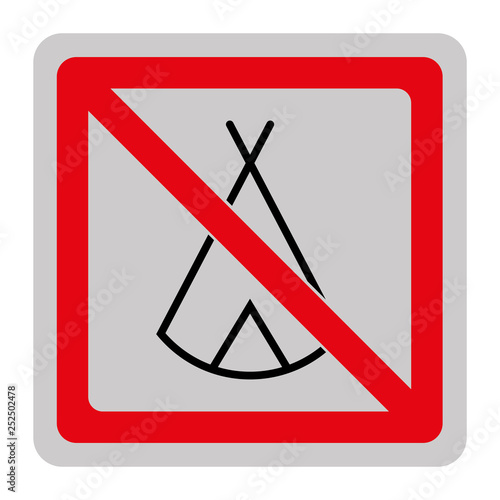 Zelten verboten - Schild - Piktogramm - grau rot schwarz