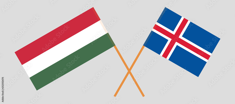 Iceland and Hungary. The Icelandic and Hungarian flags. Official colors. Correct proportion. Vector