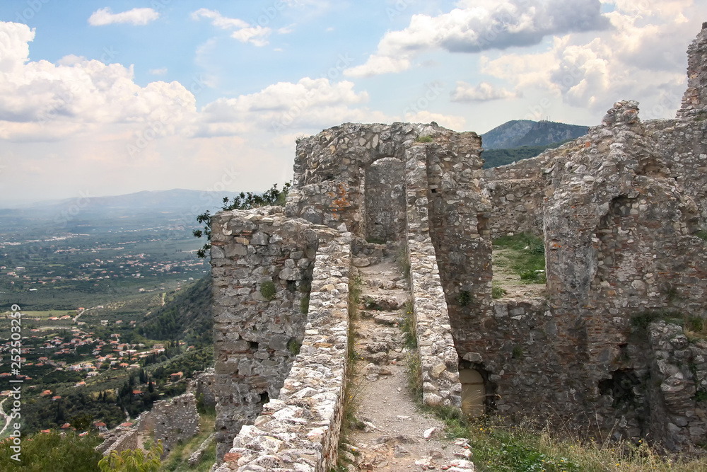 Ruined walls of the ancient Mystra in the Peloponnese