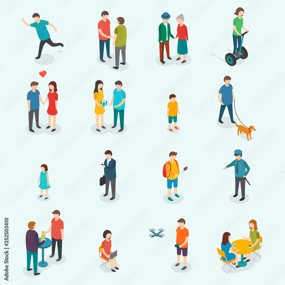 Isometric 3d vector people. Set of woman and man.