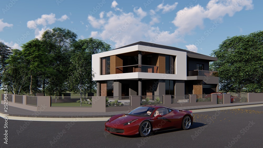 house exterior design. 3D illustration