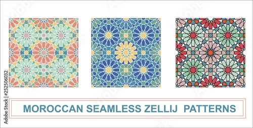 Abstract geometric mosaic pattern, marbled tiles zellij in Moroccan style, textured seamless illustration