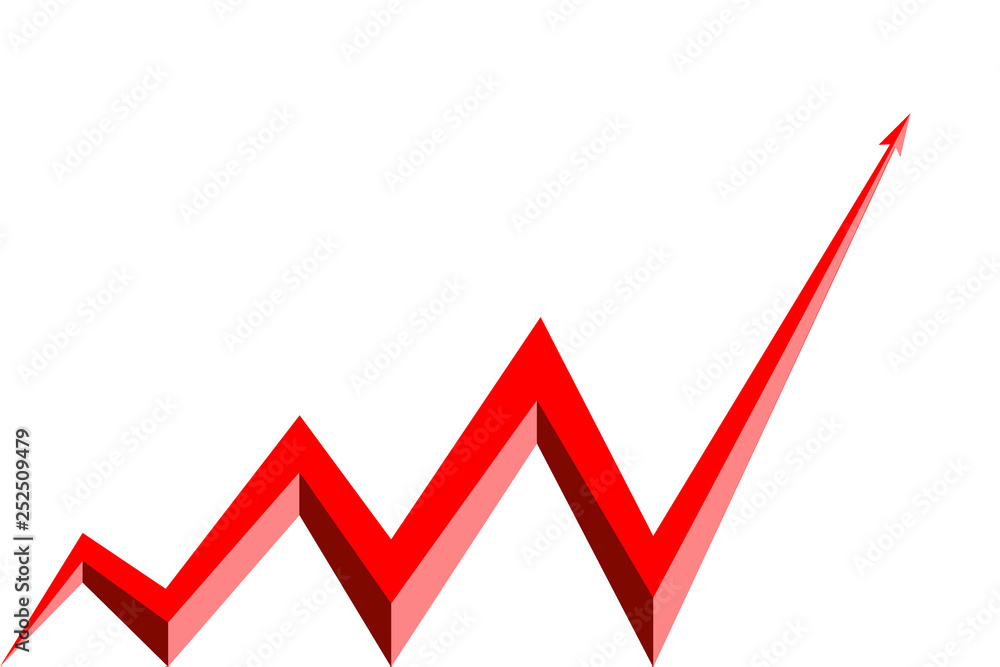red arrow graph goes up white background red arrow graph goes up white background