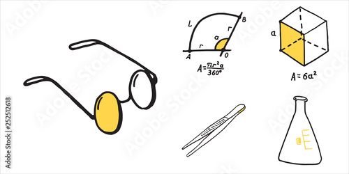 Set of school busines equipment doodle icons