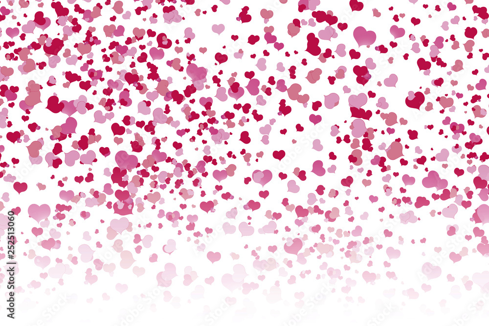 a lot of red hearts inside bubbles on a pink background soap bubble