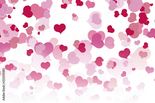 a lot of red hearts inside bubbles on a pink background soap bubble