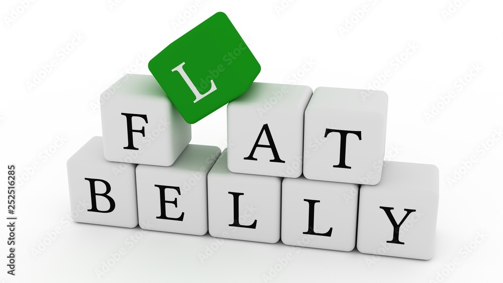 Fat or flat belly Isolater words on white and green cubes. 3d rendering creative concept Fat or flat belly Isolater words on white and green cubes. 3d rendering creative concept
