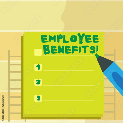 Text sign showing Employee Benefits. Conceptual photo list of advantage recruiter get at work Insurance photo