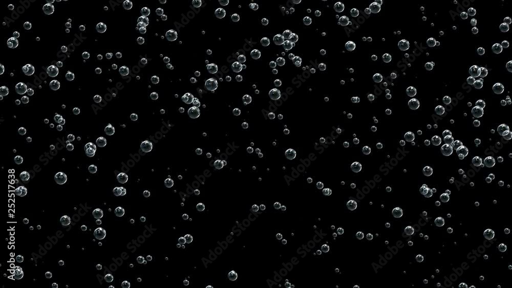 A large number of carbon dioxide bubbles are formed.Bubble Surges on Black Background. A large number of carbon dioxide bubbles are formed.Bubble Surges on Black Background.
