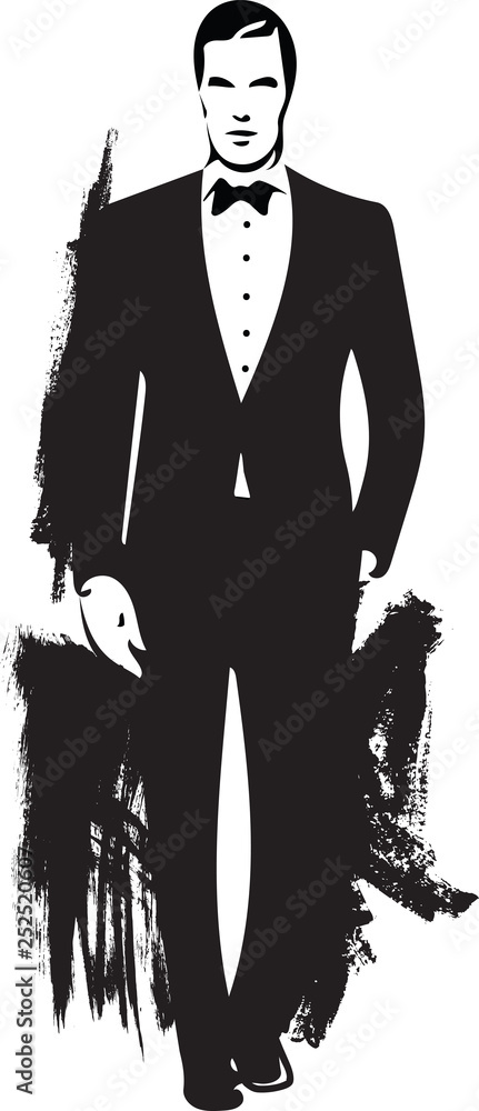 Drawing of elegant young fashion man in tuxedo posing Drawing of elegant young fashion man in tuxedo posing