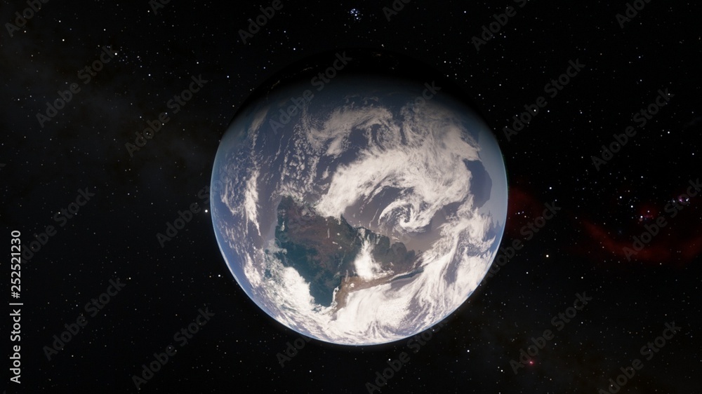 Obraz premium Planet Earth from space 3D illustration orbital view, our planet from the orbit, world, ocean, atmosphere, land, clouds, globe (Elements of this image furnished by NASA)