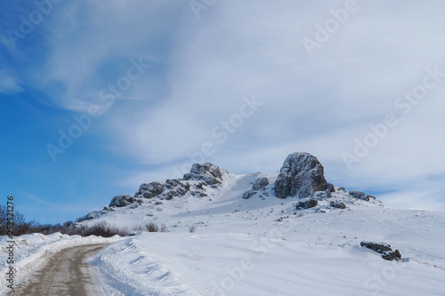 Winter road in the mountains.