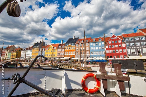Photography Copenhagen, Denmark-2 August, 2018: Famous Nyhavn (New Harbour) bay in Copenhagen, a historic 17 century European waterfront with colorful buildings
