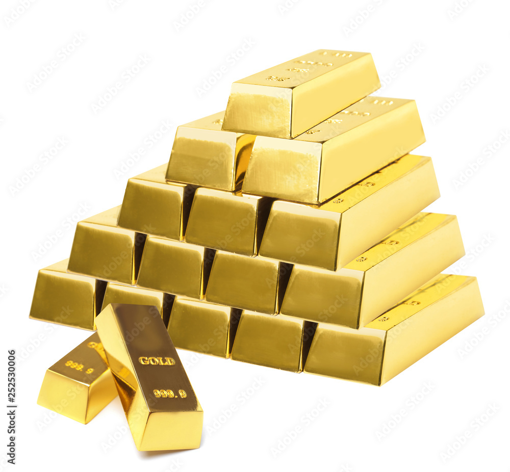Precious shiny gold bars on white background Precious shiny gold bars on white background
