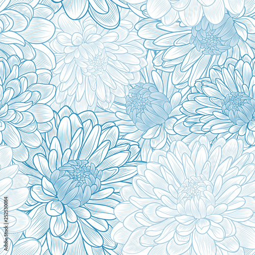 Seamless hand-drawing floral background with flowers chrysanthemums.