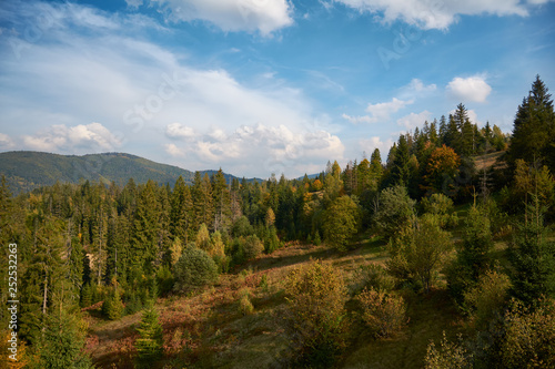 Mountain landscape, autumn sunny morning. Carpathian Mountains, Ukraine.