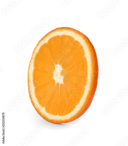 Slice of ripe orange isolated on white