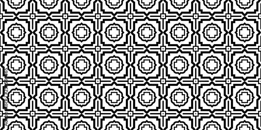 Vector Illustration. Pattern With Traditional Geometric Ornament, Decorative Border. Design For Print Fabric. Paper For Scrapbook. Black white color Vector Illustration. Pattern With Traditional Geometric Ornament, Decorative Border. Design For Print Fabric. Paper For Scrapbook. Black white color
