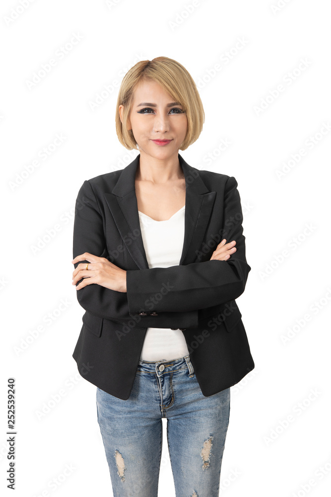 Business woman standing and crossed her arms. Business woman standing and crossed her arms.