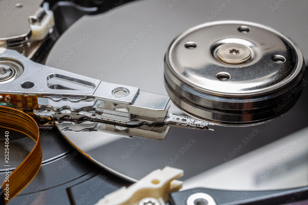 Close-up of inside the hard disk drive Close-up of inside the hard disk drive