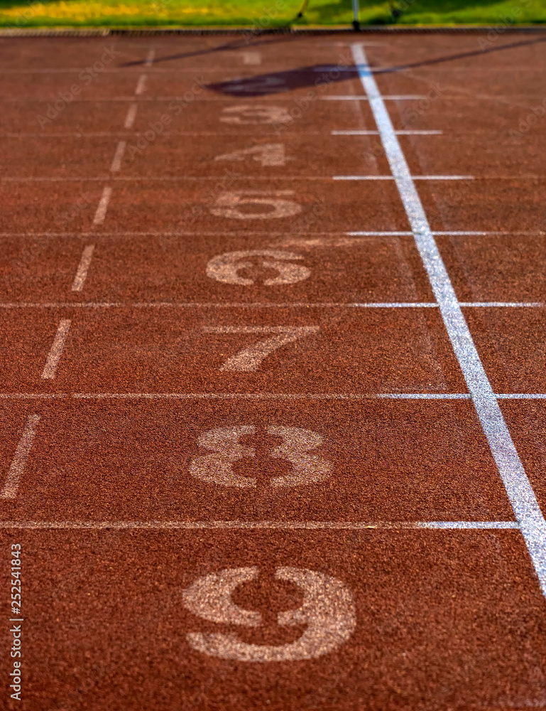 Fototapeta premium Running track at finish position with number