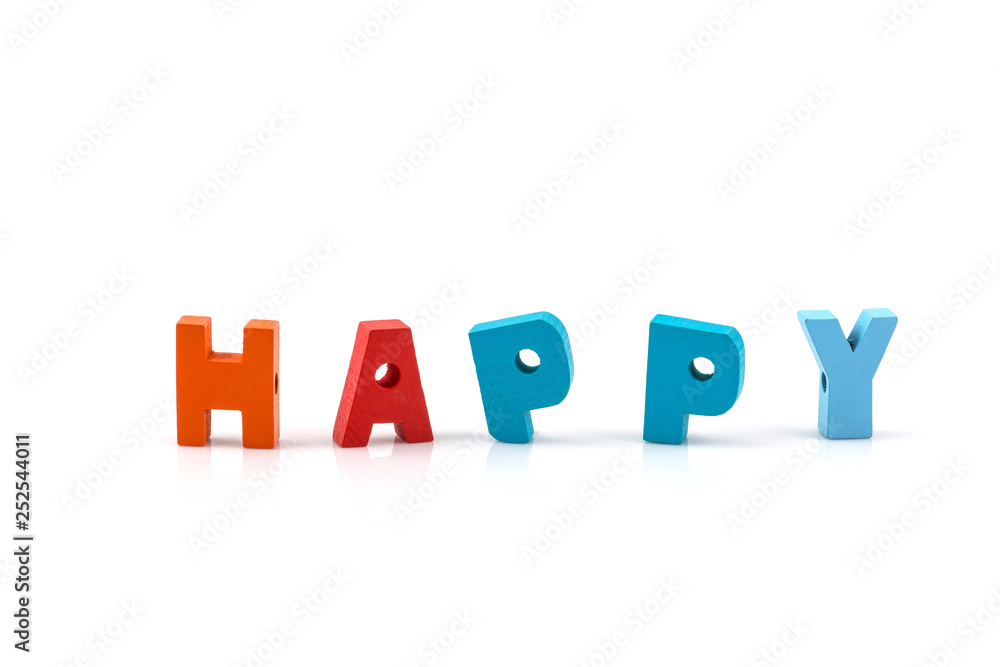 happy word on wood blocks isolated on white happy word on wood blocks isolated on white