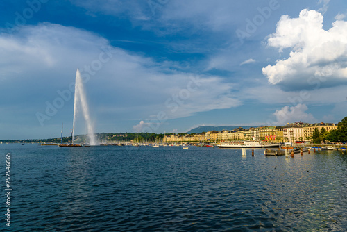 Shore of clear Geneva lake in Switzerland