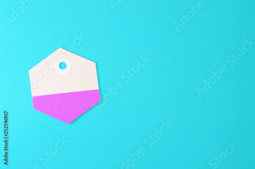 hexagon paper tag on blue background horizontal template