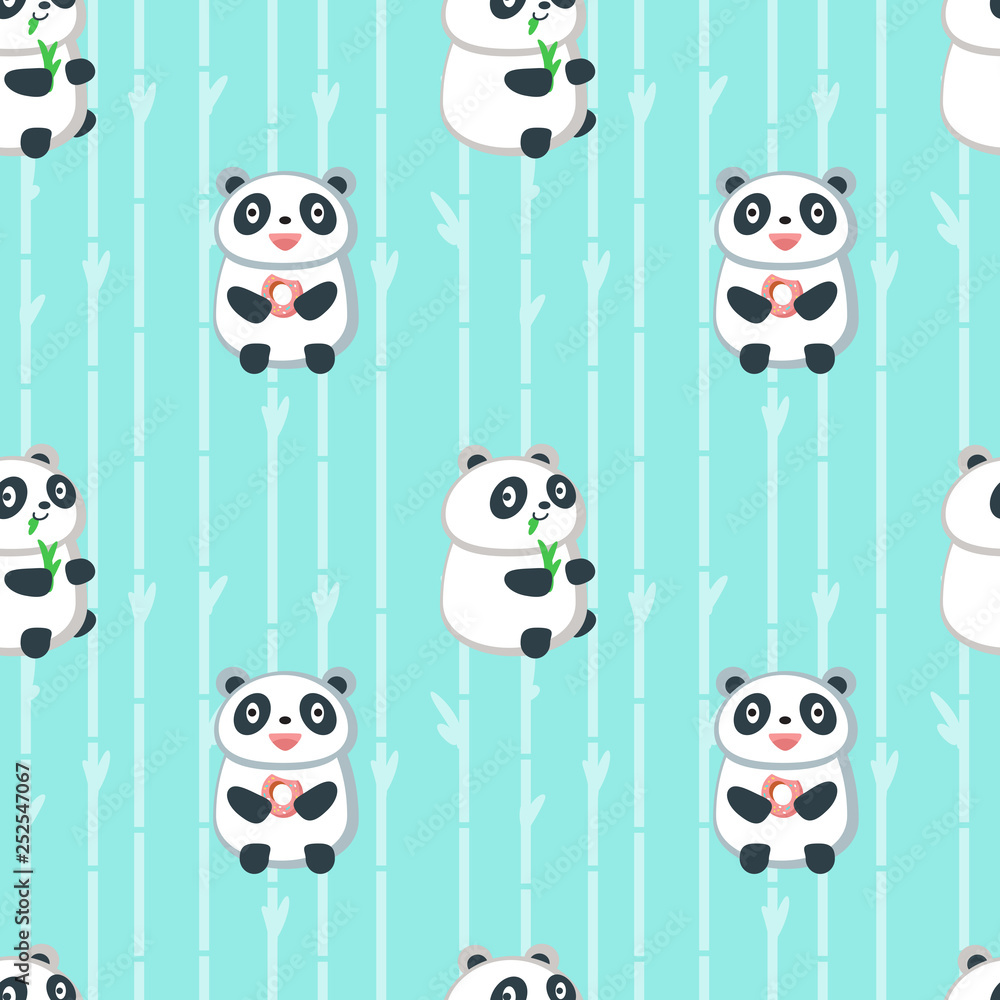 Naklejka premium Vector seamless pattern with cute eating panda