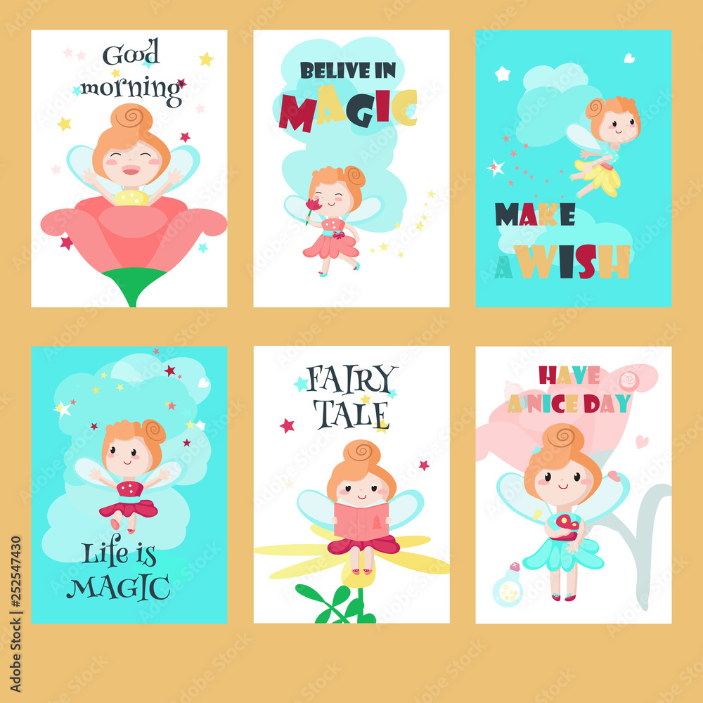 Vector set of cards with cute little fairies Vector set of cards with cute little fairies
