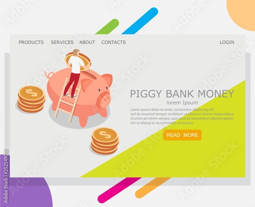 Piggy bank money vector website landing page design template