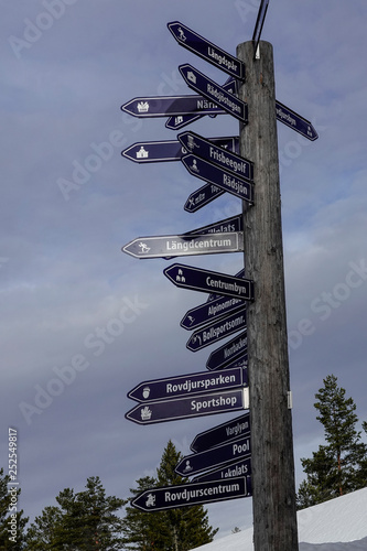 Orsa, Dalarna province, Sweden A directions sign in Swedish at the Orsa ski resort. photo