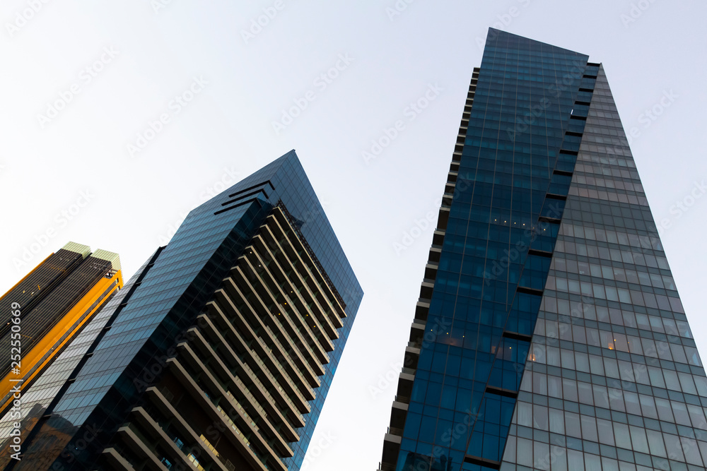 District downtown. View of the beautiful modern high-rise buildings.