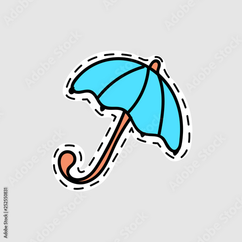 Isolated image for badge, sticker or patch. Vector illustration. Cute umbrella for bad weather painted in cartoon style