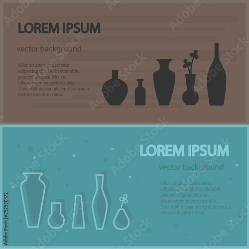 Templates of the advertising brochure for manufacturers or distributors of various vases and jugs. Graphics for advertising, business cards, announcements and banners.