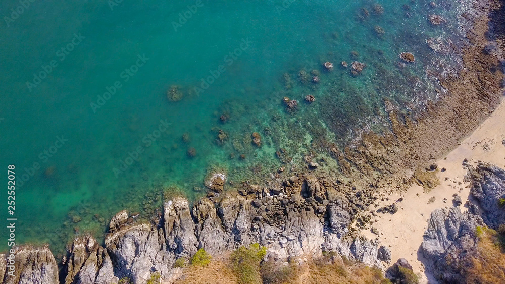 Aerial: Deserted rocky coastline