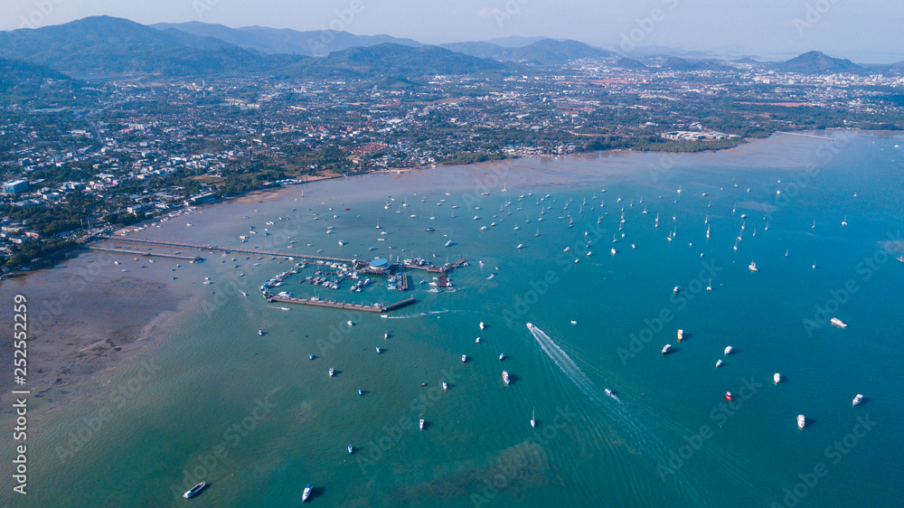 Andaman Sea, Ao Chalong pier Aerial view,Phuket island,Thailand