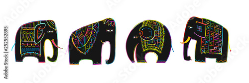Colorful elephants, sketch for your design