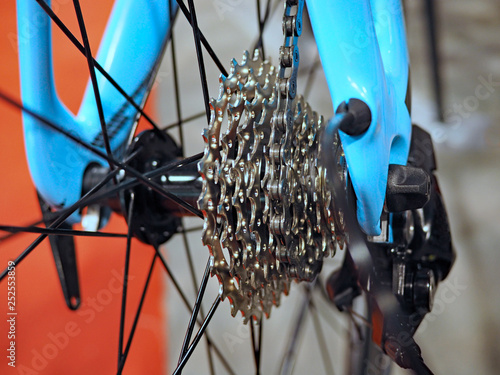 closeup view of bicycle rear wheel gears