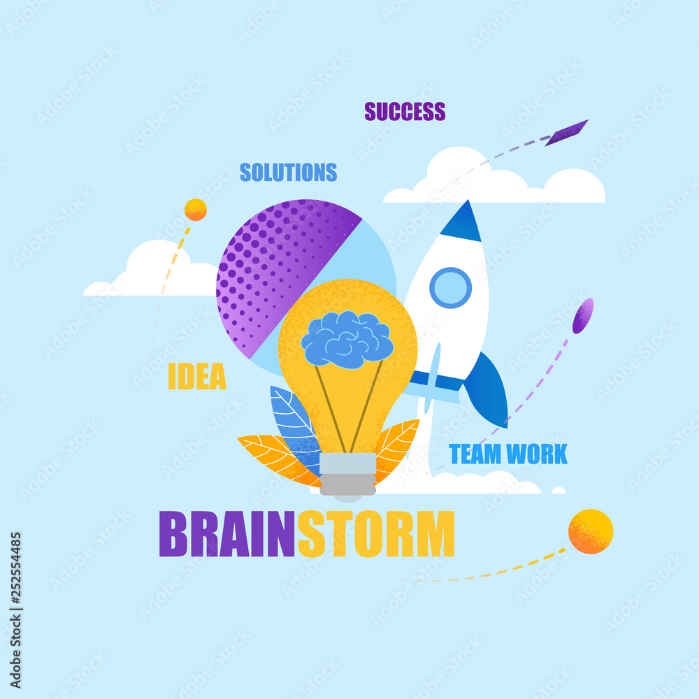 Flat Banner Brainstorm Idea Solutions Success. Flat Banner Brainstorm Idea Solutions Success.